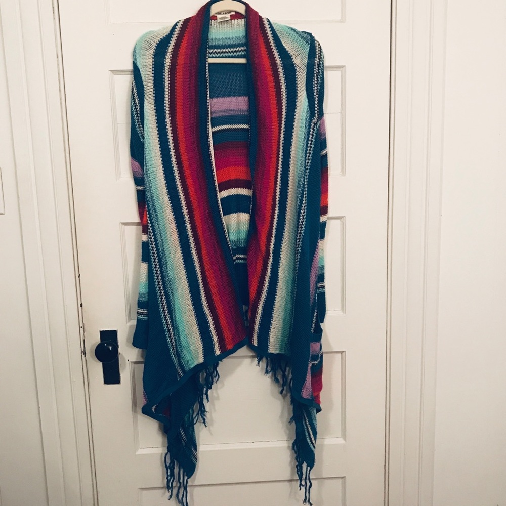 Billabong Fringe Blue Long Sleeve sweater Wrap